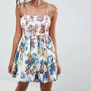 ASOS Bubble Hem Dress 2 Adjustable Spaghetti Straps Mini Mixed Floral Lined